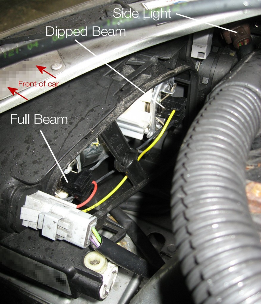 Peugeot 206 - Changing front bulb - bulb positions